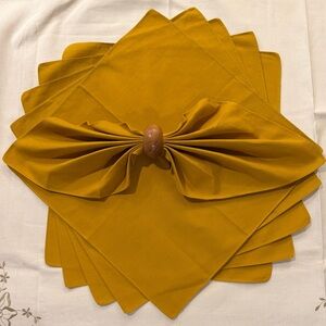 Vintage Handmade Cloth Linen Napkins Mustard Yellow Reusable Sustainable Set 6